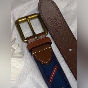 Polo Ralph Lauren Men Belt Shield Lion Navy Blue w red yellow accent 42/105